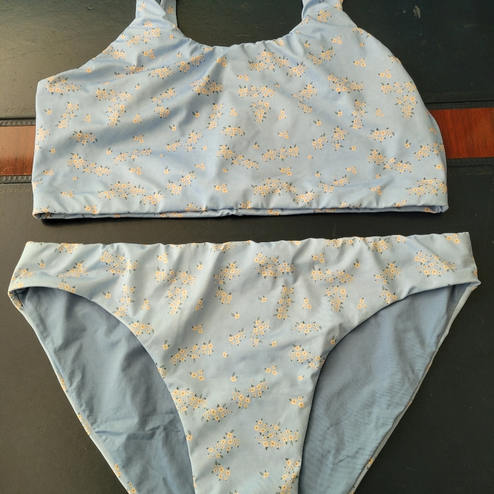 Kitty and Vibe Light Blue Floral Bikini Set